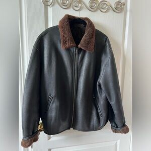Black leather jacket, shearling lined